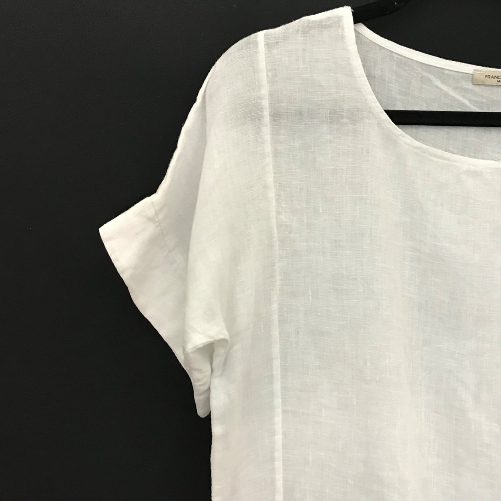 Francesca Bettini Size M 100% Linen Top Made In Italy White Shirt Pockets - Picture 5 of 11